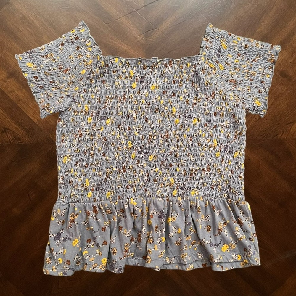 American Eagle Blue Floral Off Shoulder Smocked Peplum Top Women’s Size M - Picture 5 of 11